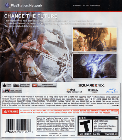 Final Fantasy XIII-2 back cover art for PlayStation 3 (PS3) video game