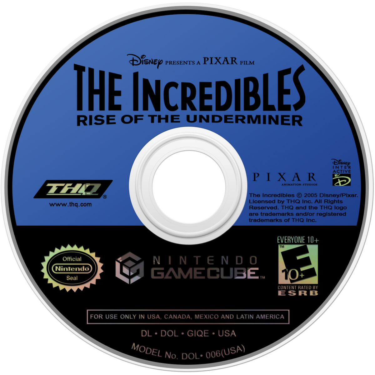 Disc art for The Incredibles Rise of the Underminer GameCube GC video game, action adventure, Pixar movie tie-in, co-op gameplay, family-friendly, Nintendo GameCube title