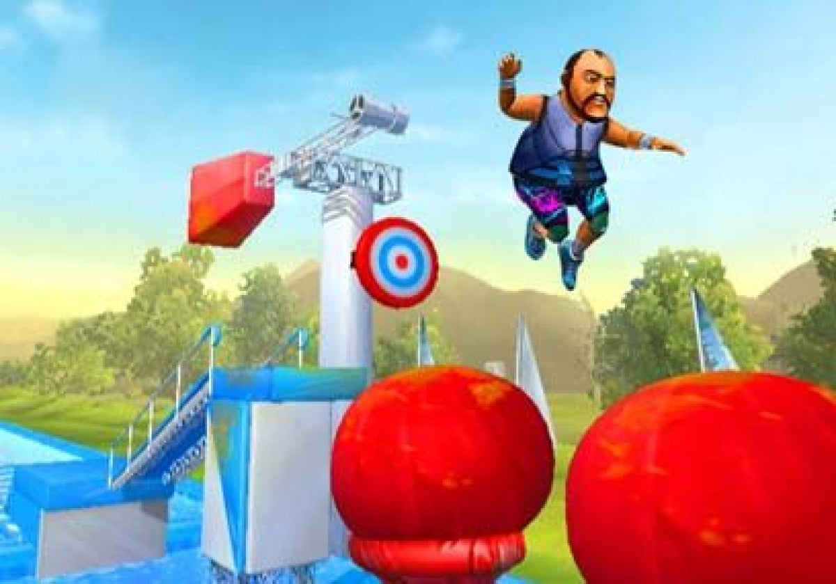 Wipeout: The Game gameplay for Nintendo Wii (Wii) featuring obstacle course challenges inspired by the TV show, motion‑controlled gameplay, and hilarious wipeout moments.
