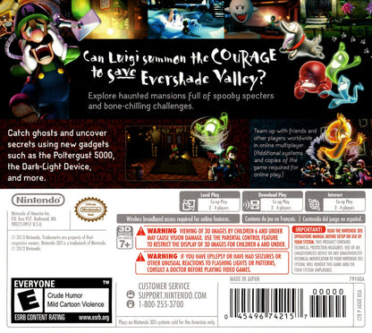 Luigi's Mansion: Dark Moon back of case art for Nintendo 3DS (3DS) video game