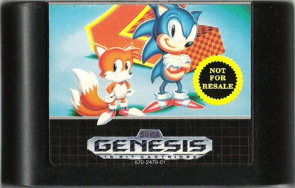Sonic the Hedgehog 2 Not For Resale retro Sega Genesis video game featuring fast paced platform gameplay, multiplayer Sonic action, side scrolling adventure and classic Genesis entertainment - cartridge