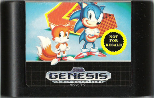 Sonic the Hedgehog 2 Not For Resale retro Sega Genesis video game featuring fast paced platform gameplay, multiplayer Sonic action, side scrolling adventure and classic Genesis entertainment - cartridge