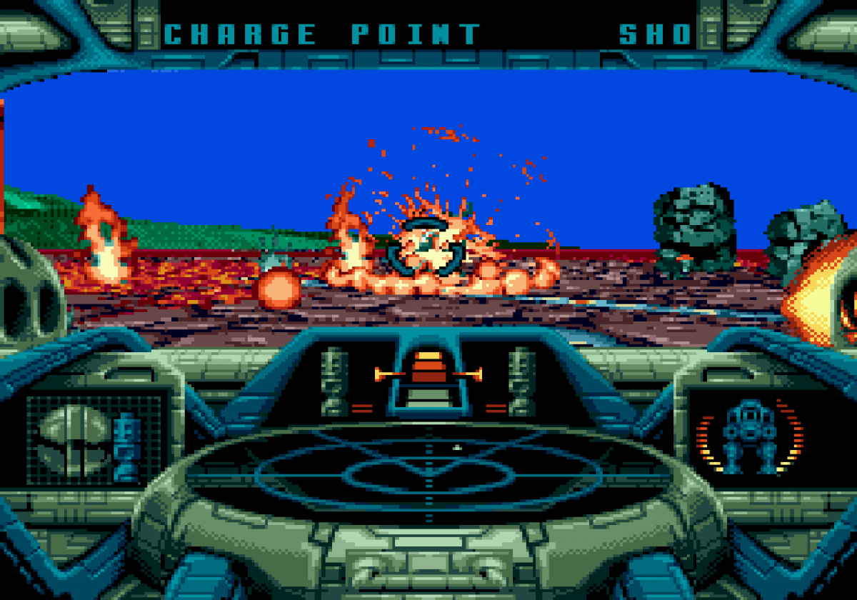 Battlecorps Sega CD side scrolling mech shooter sci fi action game giant robot combat military missions futuristic battlefield shooting platforming elements fast paced arcade gameplay Psygnosis retro gaming Sega CD software video game title gameplay
