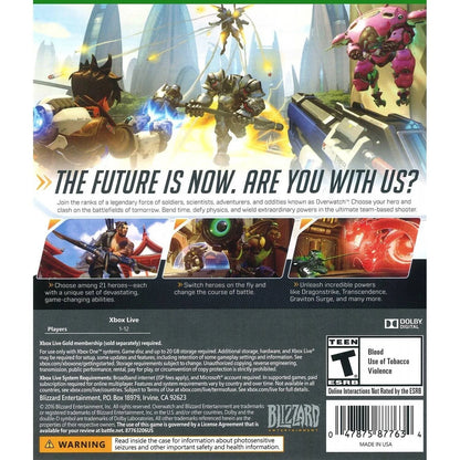 Overwatch: Origins Edition back of case for Xbox One (XONE) first-person shooter video game