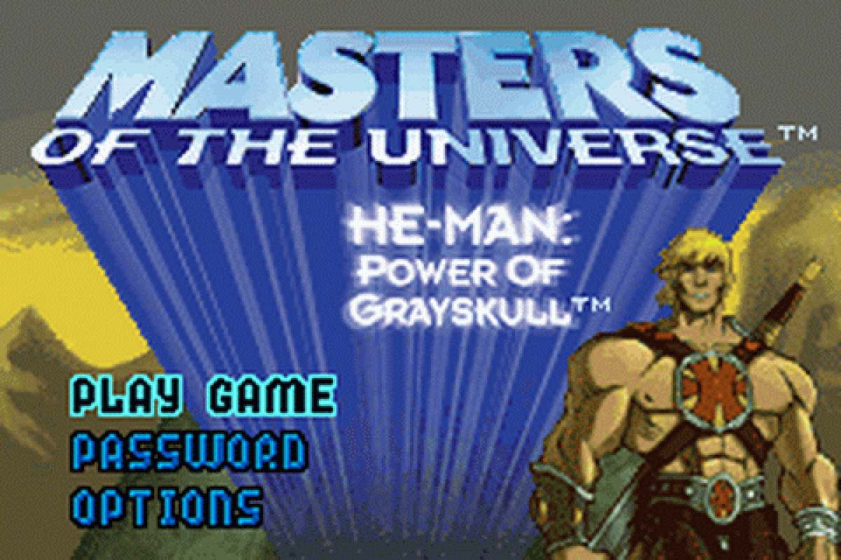 Masters of the Universe start menu for Game Boy Advance (GBA) video game