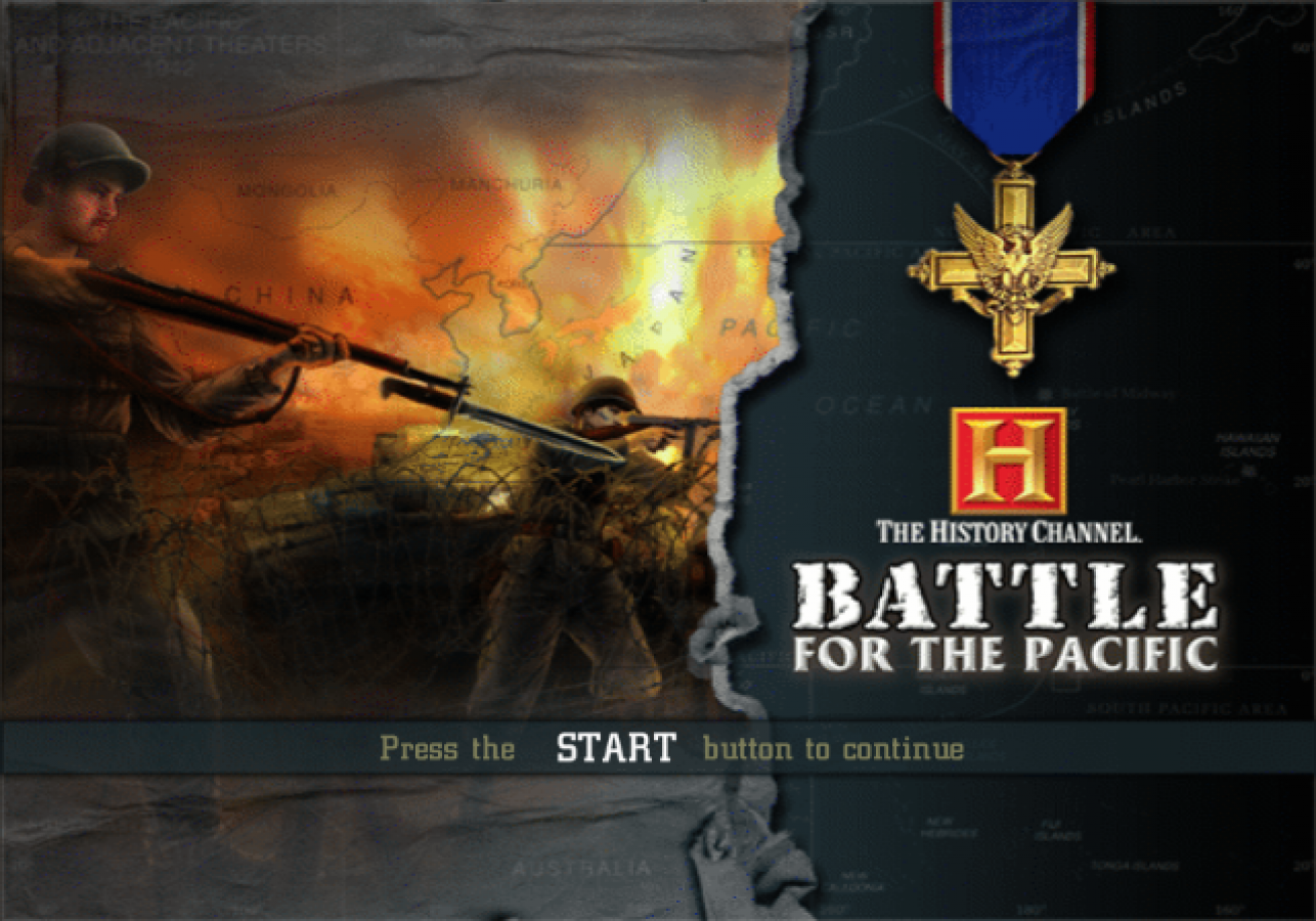 The History Channel: Battle for the Pacific title screen for Playstation 2 (PS2) video game