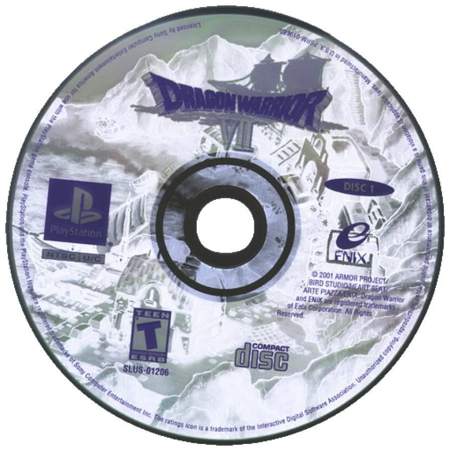 Dragon Warrior VII retro fantasy role-playing RPG game for PlayStation 1 (PS1) disc 1 