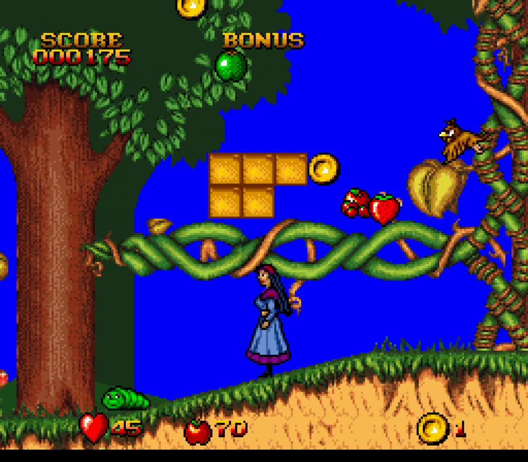 Snow White in Happily Ever After gameplay image for Super Nintendo Entertainment System (SNES) retro video game