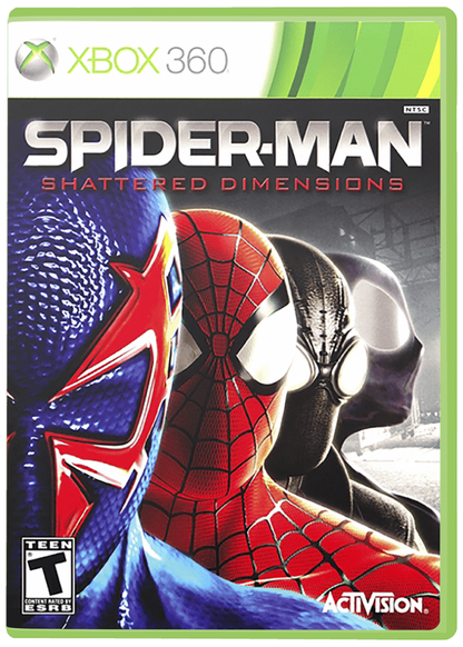 Spider-Man: Shattered Dimensions cover art for Xbox 360 (X360) action-adventure superhero video game