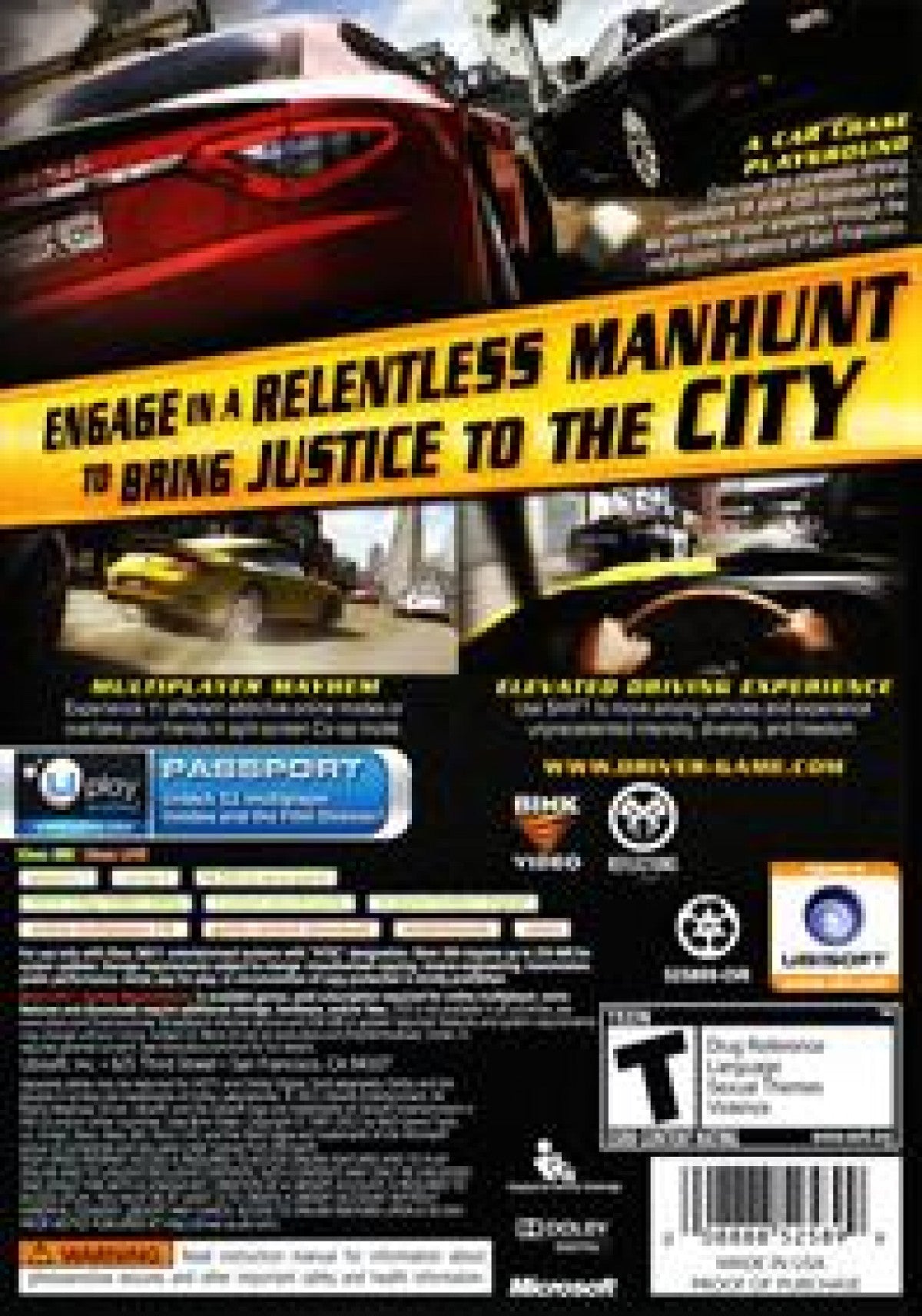 Driver San Francisco Xbox 360 open world racing video game featuring high-speed car chases city driving missions vehicle switching stunt driving police pursuits licensed vehicles and classic Xbox 360 gameplay collectible retro gaming appeal back