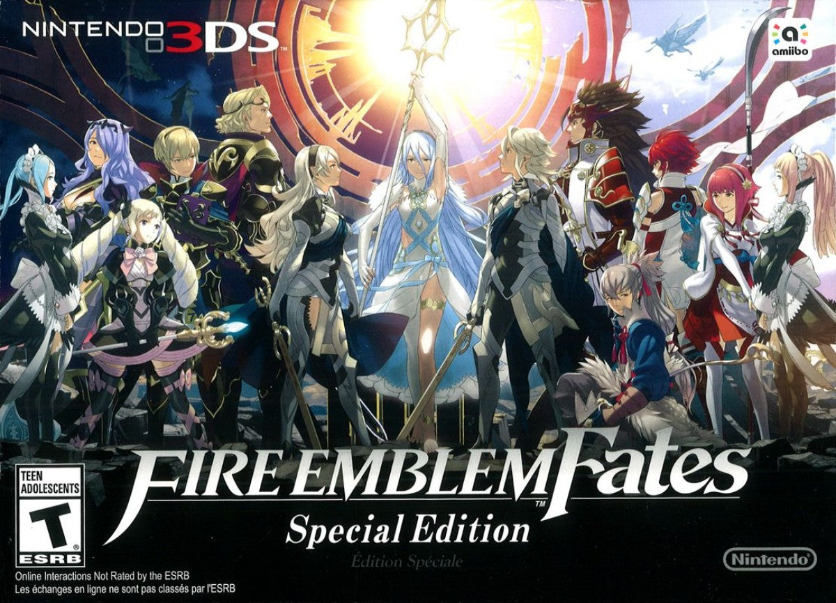 Fire Emblem Fates Special Edition special edition release for the Nintendo 3DS featuring all three story paths Birthright Conquest and Revelation with tactical RPG gameplay character relationships and strategic turn based battles in a fantasy setting front box cover