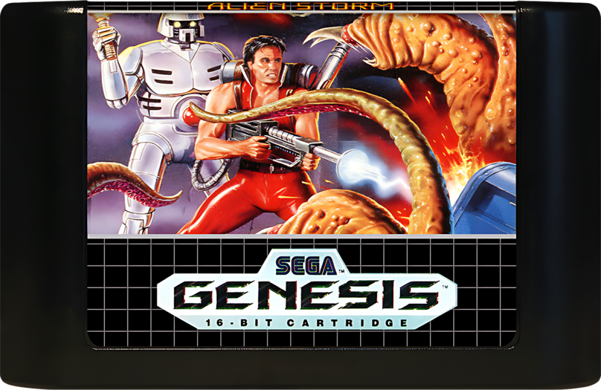 Alien Storm Sega Genesis GEN for retro video game enthusiasts featuring side scrolling beat em up gameplay sci fi alien battles cooperative multiplayer action arcade combat futuristic weapons and collectible gaming appeal cartridge