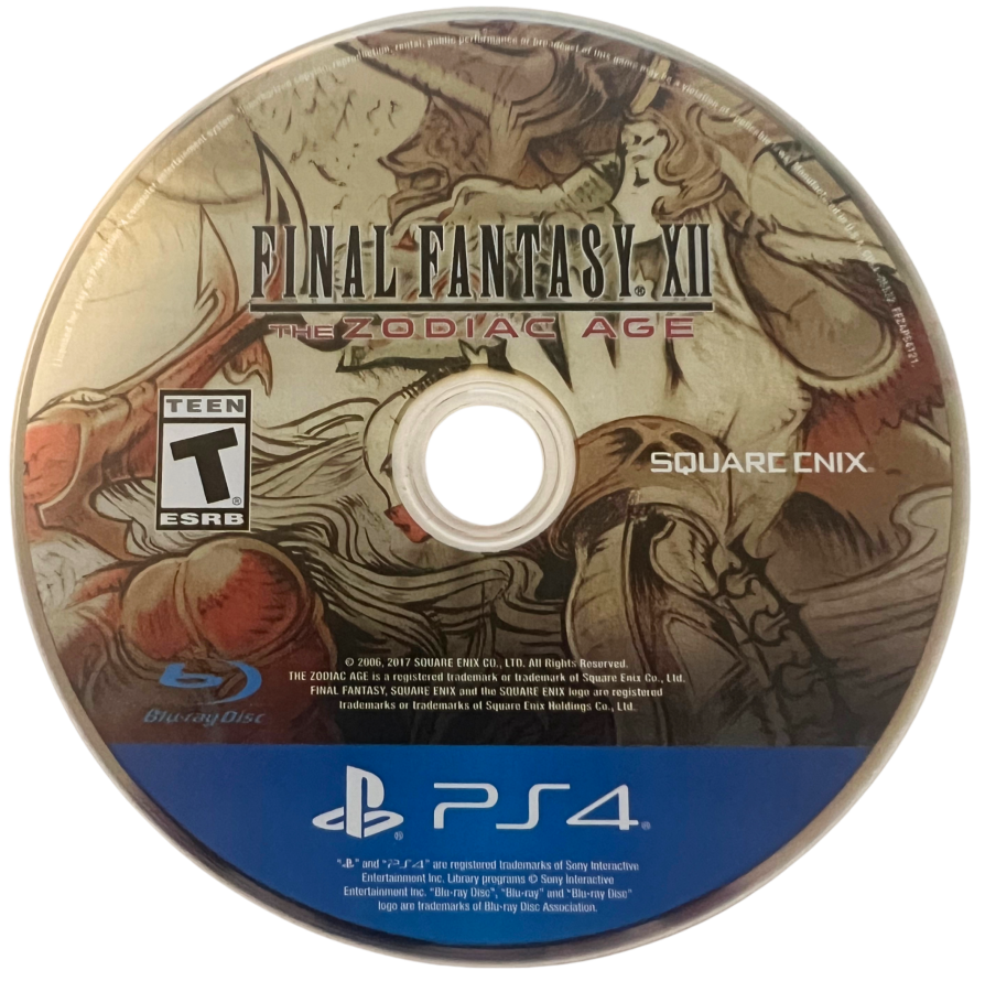 Final Fantasy XII The Zodiac Age Limited SteelBook Edition for PlayStation 4, disc for a fantasy role-playing video game with real-time combat, open-zone exploration, party strategy, and classic JRPG adventure