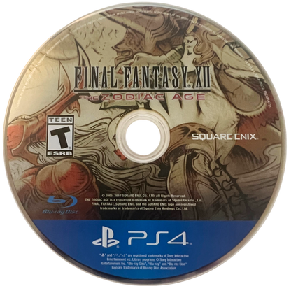 Final Fantasy XII The Zodiac Age Limited SteelBook Edition for PlayStation 4, disc for a fantasy role-playing video game with real-time combat, open-zone exploration, party strategy, and classic JRPG adventure