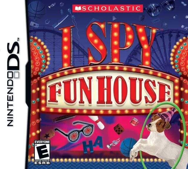 I Spy Funhouse Nintendo DS for puzzle adventure video game fans featuring hidden object gameplay brain teasing puzzles carnival themed environments touch screen controls family friendly challenges observation skills educational fun collectible gaming appeal front cover art