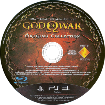 God of War Origins Collection disc cover art for PlayStation 3 (PS3) action video game.