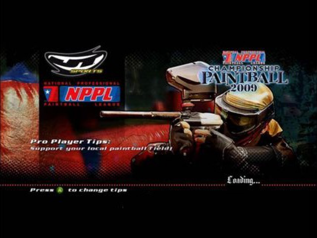 NPPL Championship Paintball 2009 – PlayStation 2 (PS2) video game title screen, first-person paintball sports simulation game.