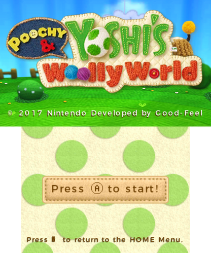 Poochy & Yoshi's Wooly World start screen for Nintendo 3DS (3DS) adventure video game