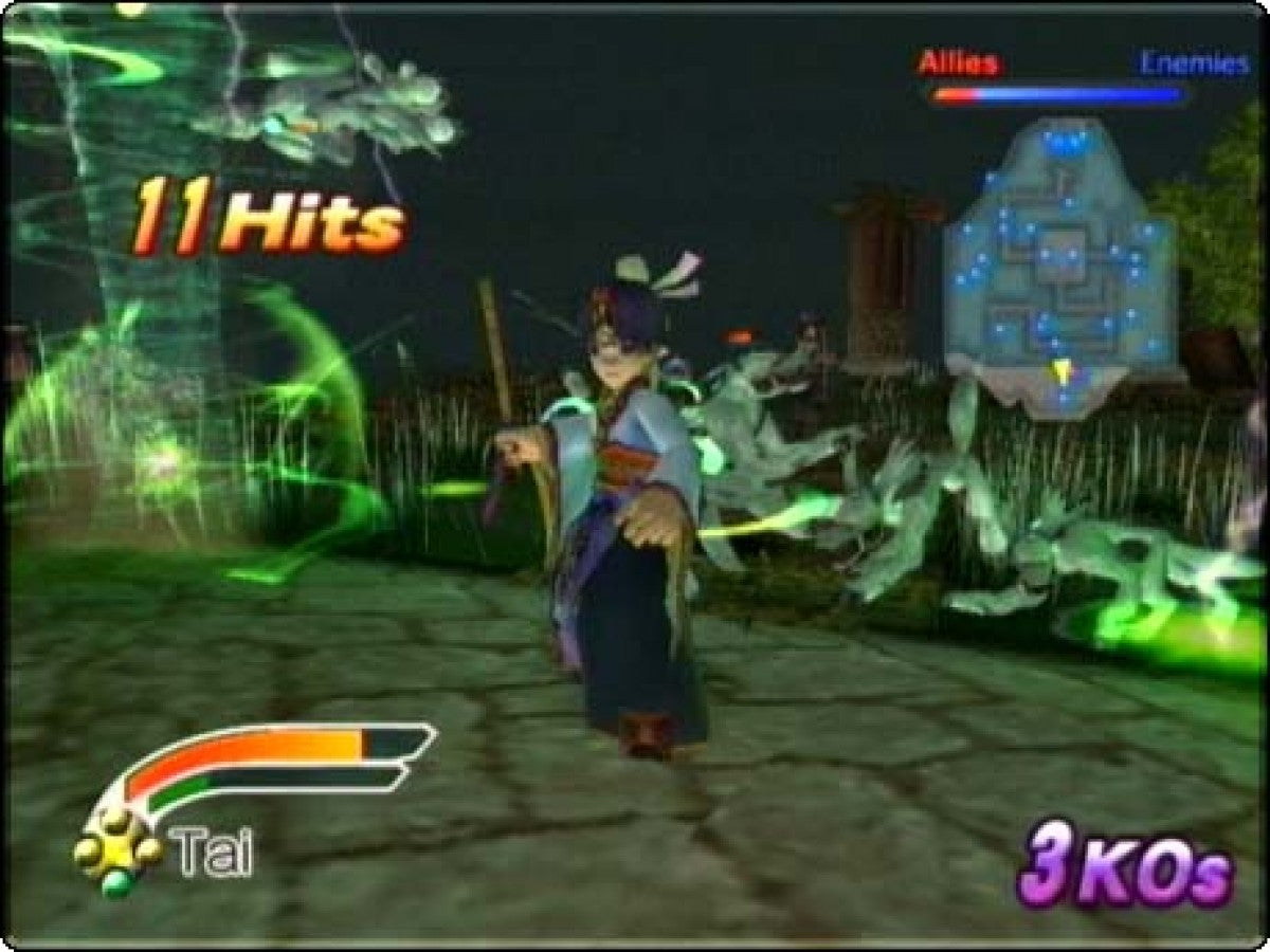 Mystic Heroes gameplay for GameCube game featuring hack-and-slash action gameplay with anime-style characters and fantasy combat 