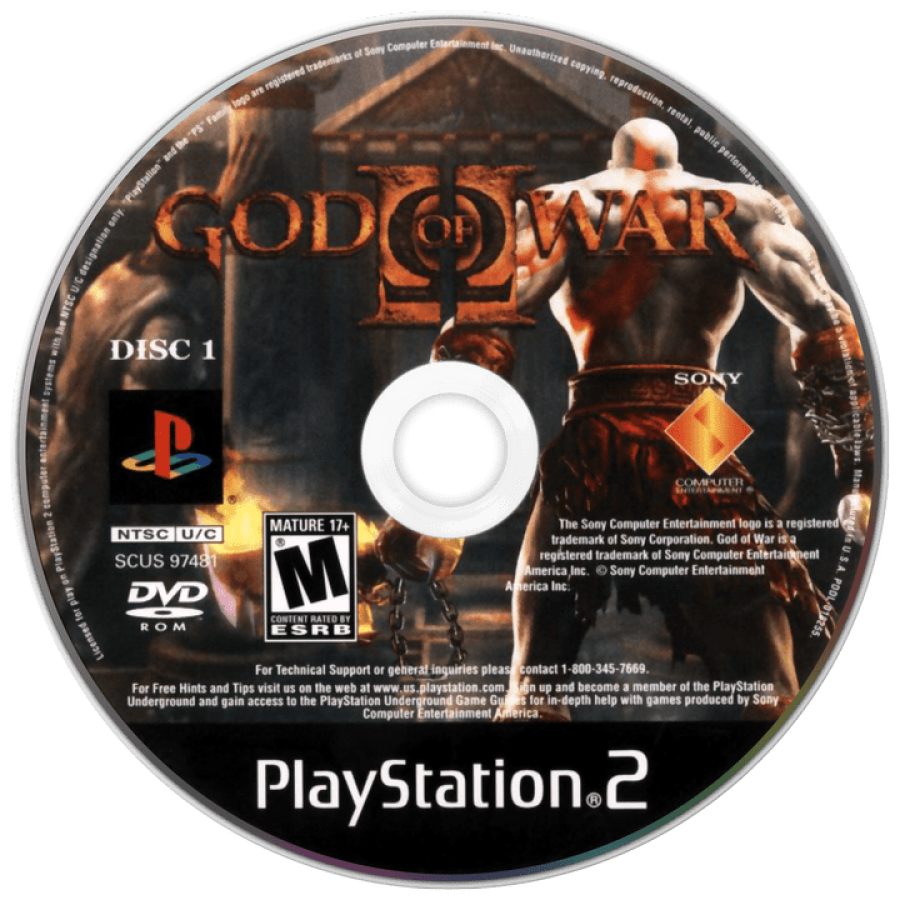 God of War 2 disc 1 for PlayStation 2 (PS2) action-adventure hack-and-slash video game