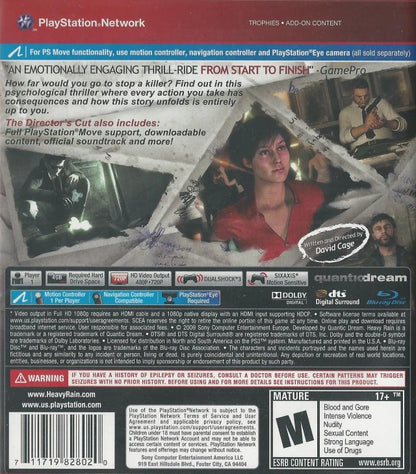Heavy Rain Director's Cut Greatest Hits PlayStation 3 interactive drama thriller video game multiple protagonist narratives Quantic Dream branching story choices morality system crime investigation David Cage cinematic quick time events emotional psychological horror exclusive additional content The Taxidermist scene gameplay screenshot