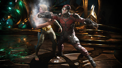 Injustice 2 Ultimate Edition PS4 fighting game featuring DC Comics superheroes and villains cinematic story mode customizable gear system all DLC characters competitive multiplayer modes and intense one on one combat by NetherRealm Studios gameplay
