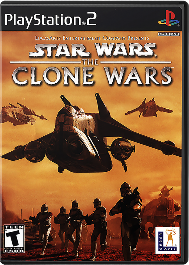 Star Wars: The Clone Wars – PlayStation 2 (PS2) video game cover image, action-adventure lightsaber combat.