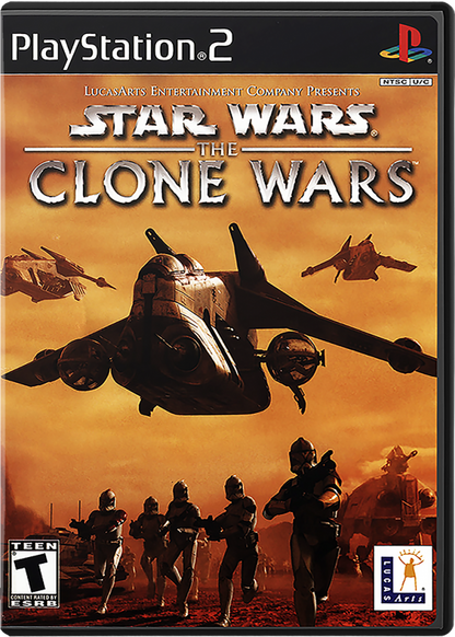 Star Wars: The Clone Wars – PlayStation 2 (PS2) video game cover image, action-adventure lightsaber combat.