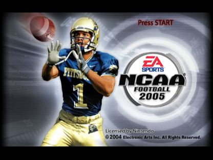NCAA Football 2005 start screen for Nintendo GameCube (GC) college football sports video game