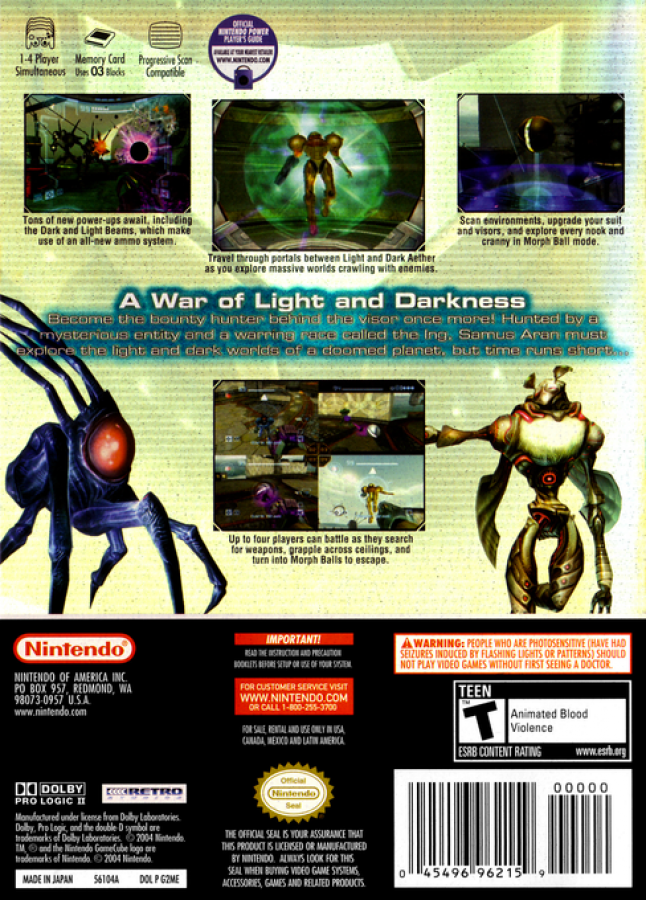 Metroid Prime 2 Echoes – GameCube (GC) Back Cover Box Art for this GameCube Video Game