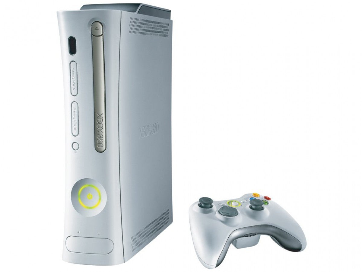 Xbox 360 Arcade Console 120GB Hard Drive Microsoft gaming system Scratch and Scuff visible wear tested backwards compatible Xbox original games wireless controller faceplate included