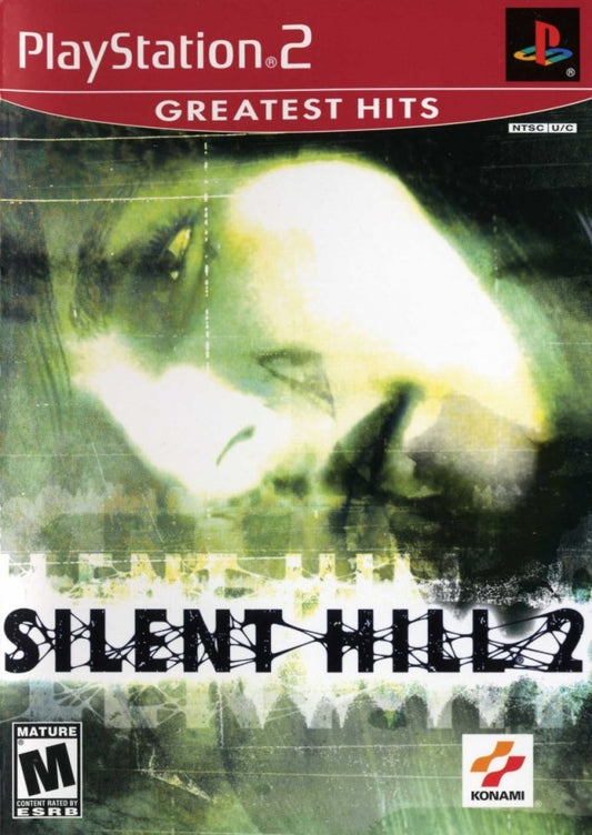 Silent Hill 2 Greatest Hits PS2 Sony PlayStation 2 survival horror game psychological horror exploration foggy town atmosphere disturbing story driven narrative puzzle solving combat Konami iconic horror classic retro gaming PlayStation 2 software video game title cover art