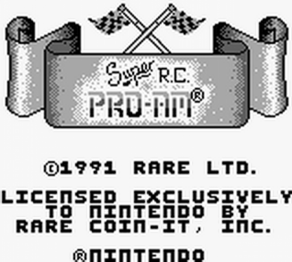 Super R.C. Pro-Am title screen for Game Boy (GB) video game 