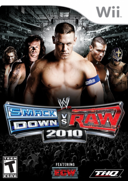 WWE SmackDown vs. Raw 2010 cover art for Nintendo Wii (Wii) featuring authentic wrestling action with WWE superstars, customizable storylines, and motion‑controlled matches.