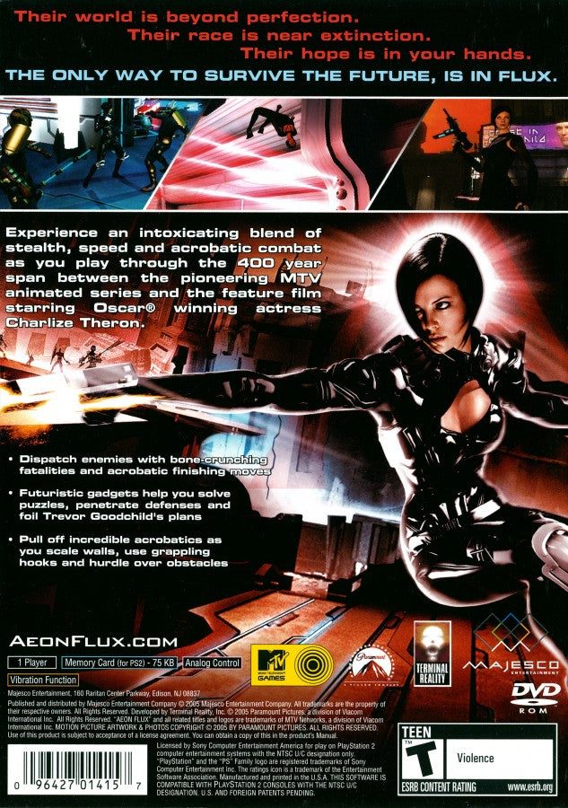 Aeon Flux PS2 PlayStation 2 action adventure stealth game retro video game back of case