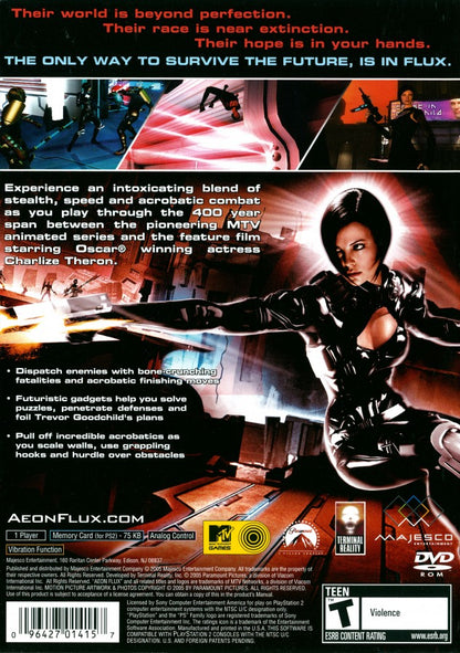 Aeon Flux PS2 PlayStation 2 action adventure stealth game retro video game back of case