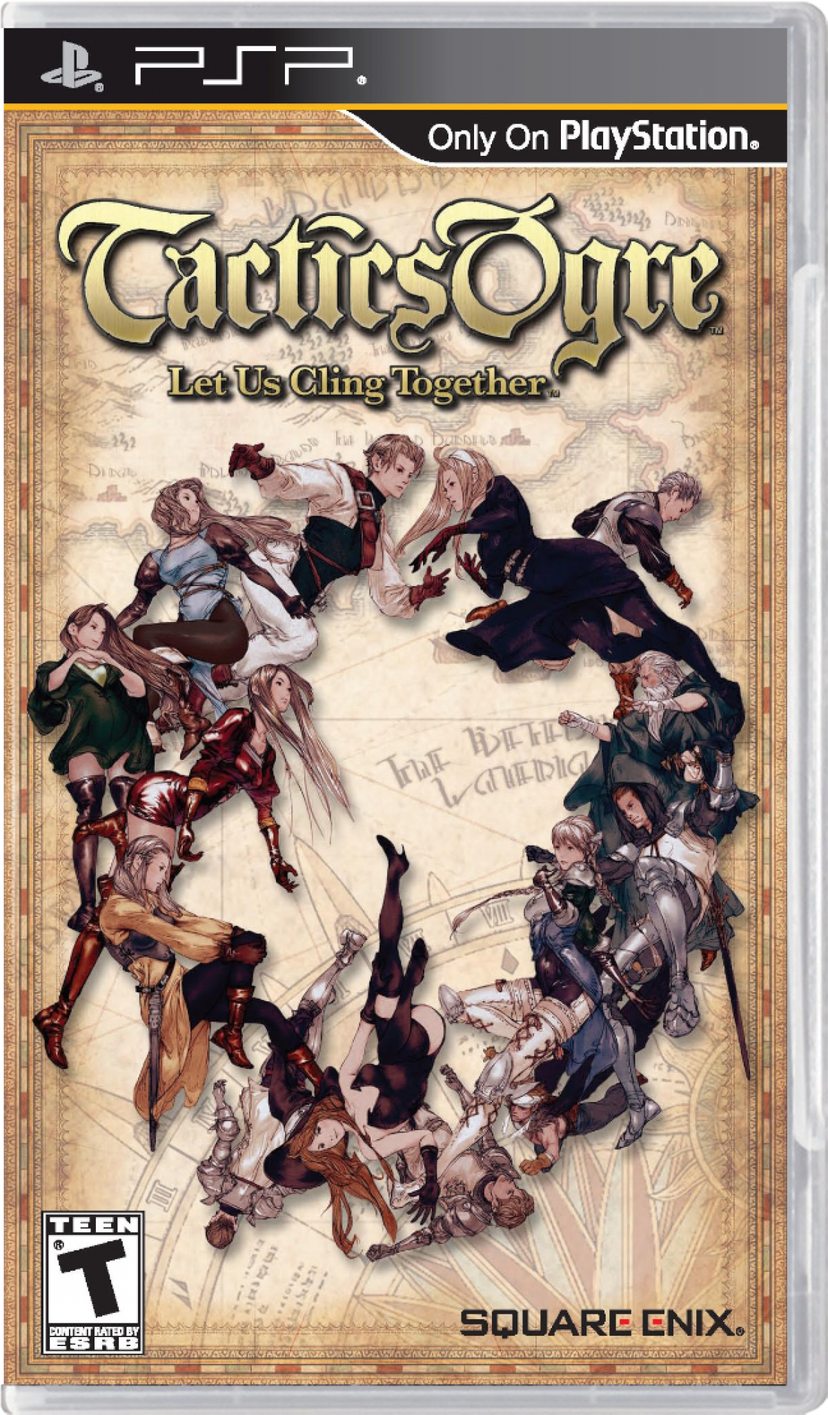 Tactics Ogre Let Us Cling Together cover art for PlayStation Portable (PSP) video game.