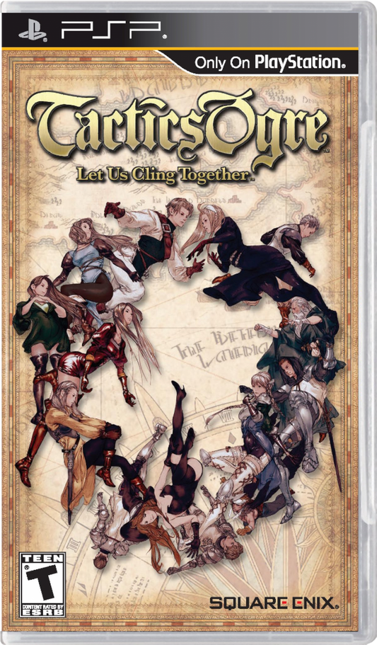Tactics Ogre Let Us Cling Together cover art for PlayStation Portable (PSP) video game.