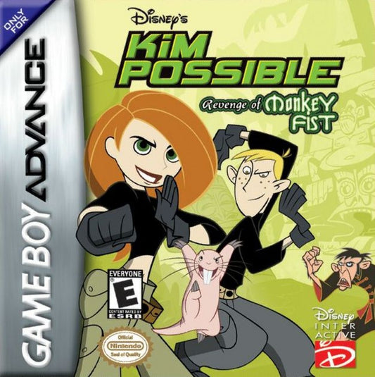 Disney’s Kim Possible Revenge of Monkey Fist Game Boy Advance GBA video game, action platformer, cartoon-based adventure, handheld console title game cover