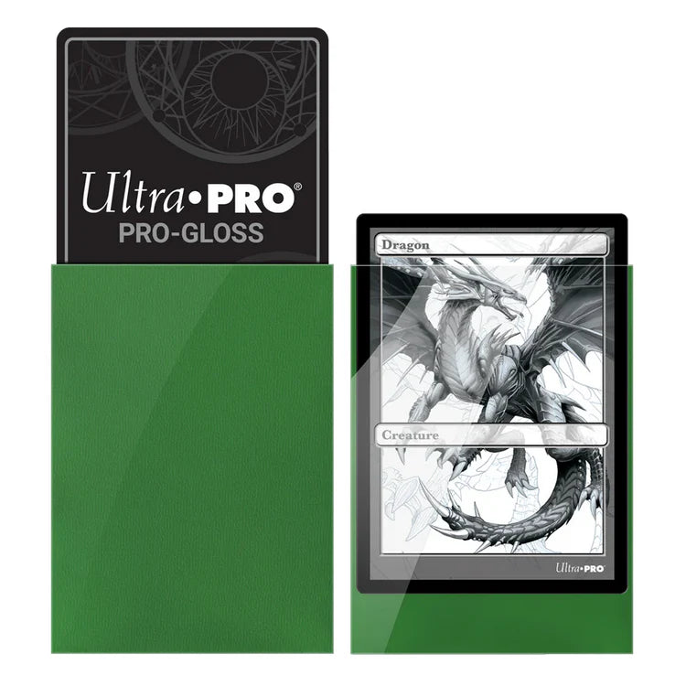 Green PRO Gloss standard deck sleeves for TCG and collectible cards.