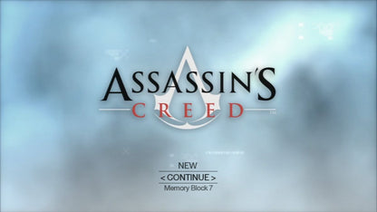 Assassin's Creed title screen for PlayStation 3 video game. 
