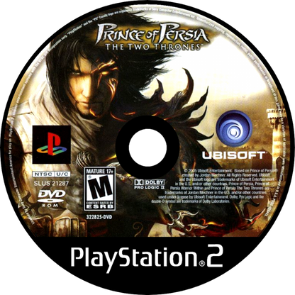 Prince of Persia The Two Thrones PS2 Sony PlayStation 2 action adventure platformer Ubisoft parkour wall running acrobatic combat dagger of time stealth gameplay dark prince dual personality story driven gameplay retro gaming PlayStation 2 software video game title disc