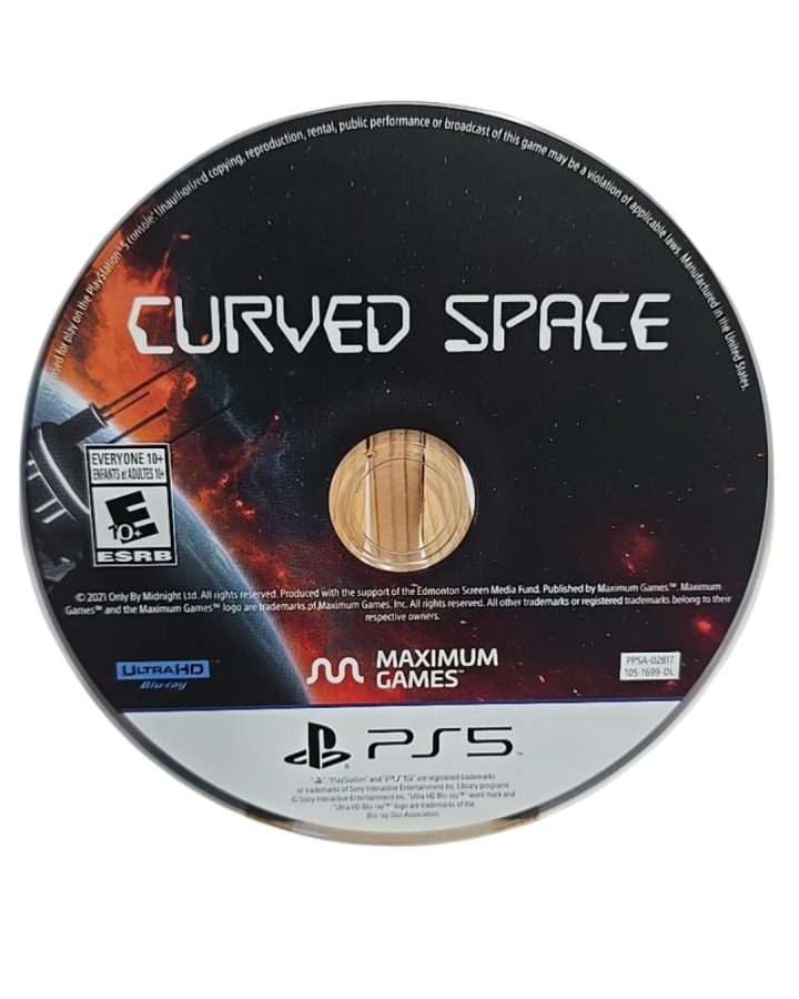 Curved Space PlayStation 5 arcade twin-stick shooter video game space spiders curved terrain interdimensional battles intense action synthwave soundtrack weapon power-ups campaign modes disc