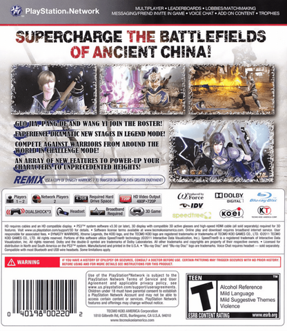 Dynasty Warriors 7 back cover art for PlayStation 3 (PS3) video game