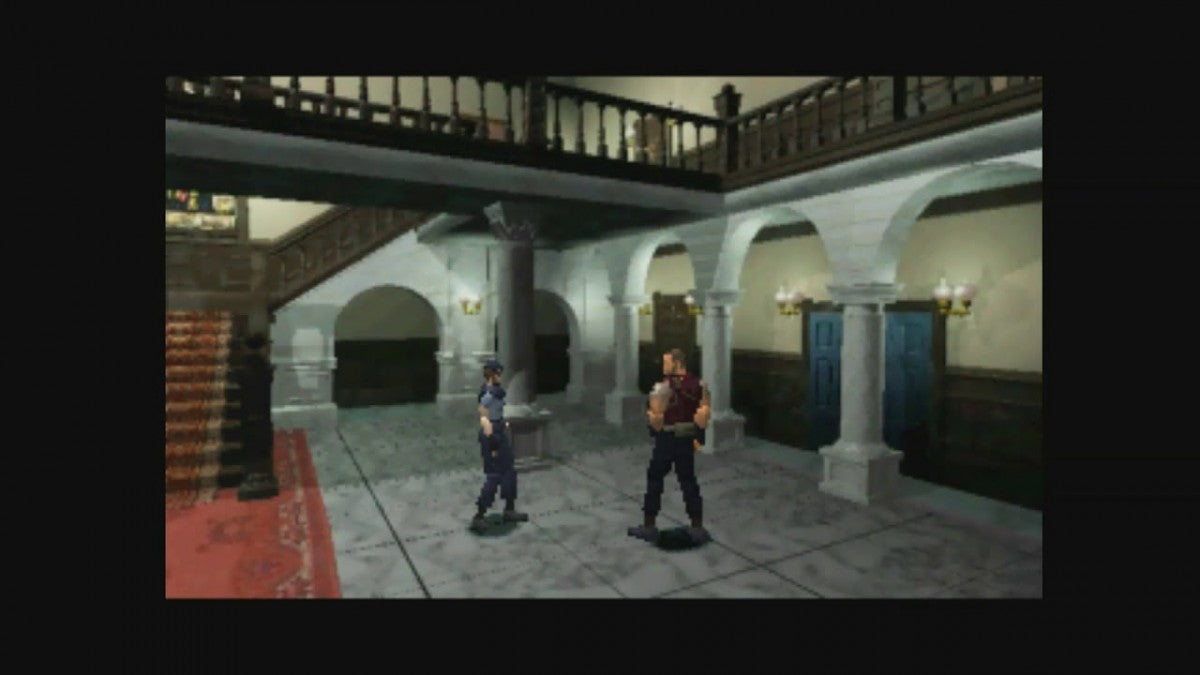 Resident Evil Directors Cut Greatest Hits PlayStation 1 game featuring classic survival horror gameplay, fixed camera angles, and the original Spencer Mansion experience gameplay