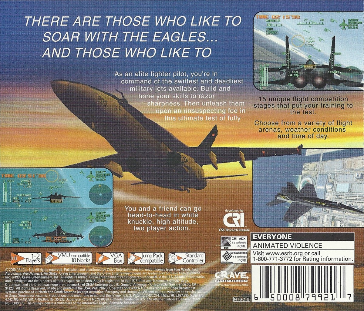 AeroWings 2 Sega Dreamcast for retro video game enthusiasts featuring flight simulation gameplay aerial stunt challenges realistic aircraft handling mission based flying scenic environments precision aerobatics and collectible gaming appeal Back art 