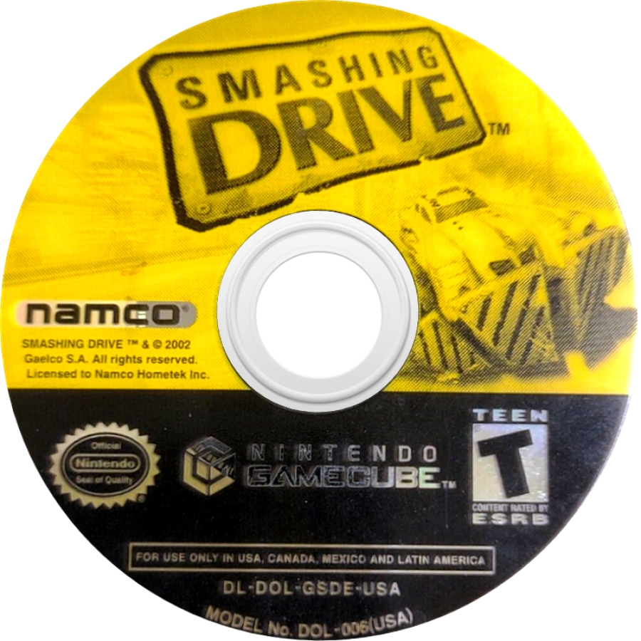 Smashing Drive disc art for GameCube game featuring high-speed arcade racing action and destructive city driving gameplay  