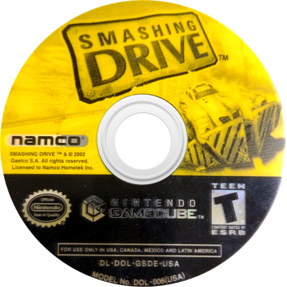 Smashing Drive disc art for GameCube game featuring high-speed arcade racing action and destructive city driving gameplay  