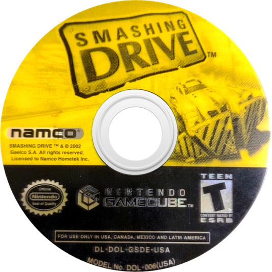 Smashing Drive disc art for GameCube game featuring high-speed arcade racing action and destructive city driving gameplay  