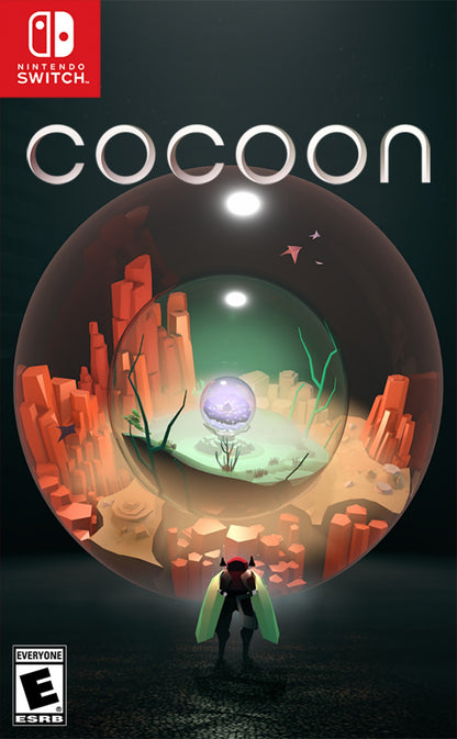 Cocoon Nintendo Switch inspired design featuring atmospheric puzzle adventure aesthetic mysterious alien worlds mind bending environmental challenges seamless world shifting mechanics artistic sci fi exploration immersive indie gaming presentation cover art  